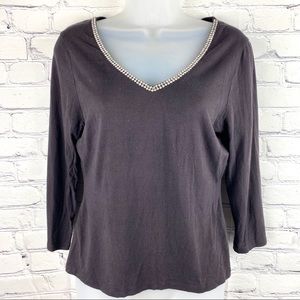 INC brown rhinestone 3/4 sleeve tee shirt size L